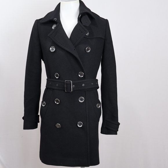 Burberry Brit Black Wool Belted Trench Coat - Picture 2 of 16